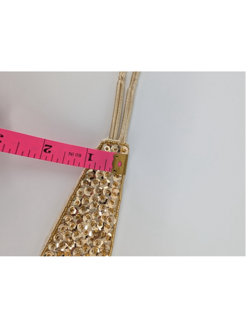 Vintage Gold Sequin Beaded Elastic Waist Belt Handmade China Hook Closure Glam - Picture 10 of 10